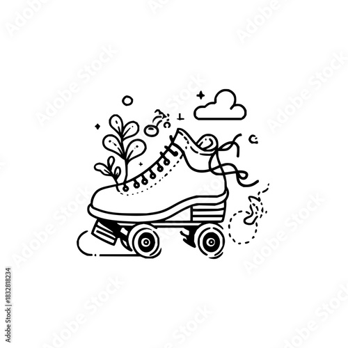 Roller skate vintage doodle art design for skating fun and retro style illustration vector graphic 100