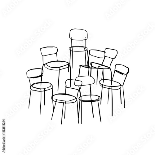 Unique chair design sketch of furniture seating arrangement black and white minimalist style office chair illustration