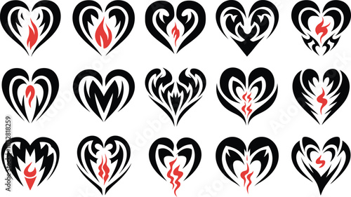 Tribal Heart Tattoo Vector Set