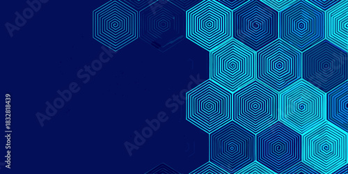Abstract blue hexagon pattern background with copy space for text