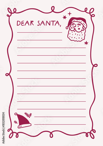 Dear Santa letter template. Christmas wish list.