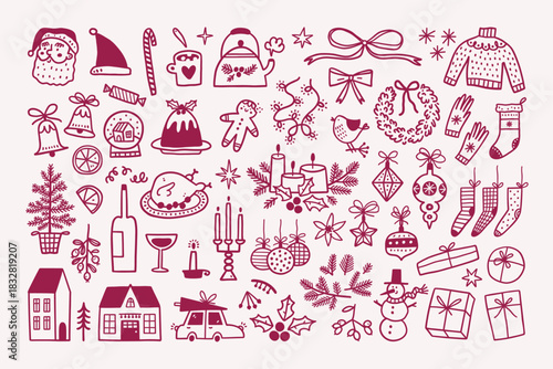 Christmas decorations set. Winter holiday elements.