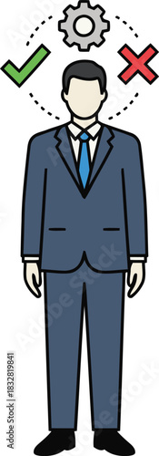 Choosing wisely a businessman considering options with success and failure in decision making