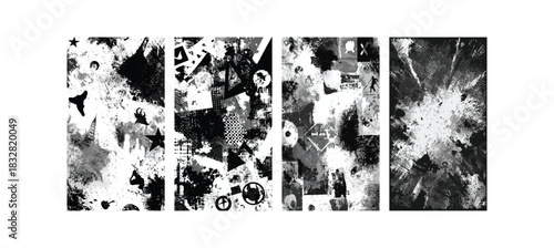Abstract grunge black and white texture set with geometric shapes and urban elements | punk design