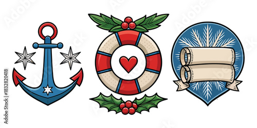 Nautical and Holiday Icons Anchor Lifebuoy and Scroll Keywords: anchor, lifebuoy, scroll,... 2026