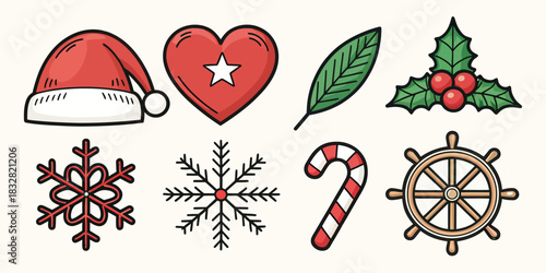 Christmas and Winter Holiday Icons Collection santa hat 2026