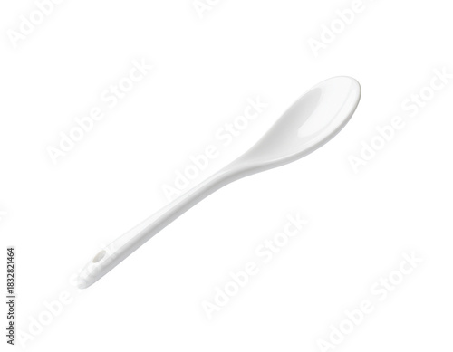 A sleek and modern white ceramic spoon with a smooth, curved design suitable for serving or cooking purposes