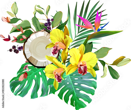 A bouquet of tropical flowers. Summer bouquet. Exotic, tropical, Hawaiian, vibrant.
