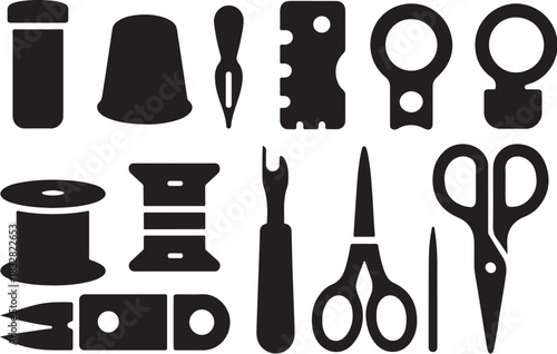 Needlework Mini Tools Geometry Silhouette Icon Set.eps