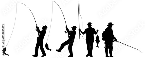 Fishing Silhouette Collection. Fishing Poses & Activities