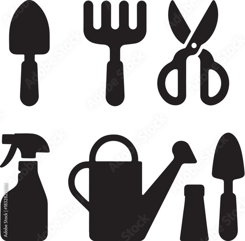 Garden Hand Tools Geometry Set Silhouette.eps