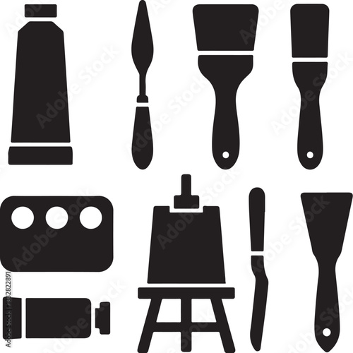 Acrylic Painting Tools Silhouette Icon Set.eps