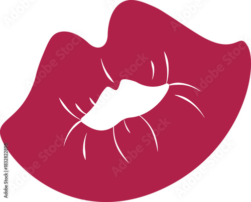 Bold and sensual vector clip art of stylized, lips kiss mark in a deep pink color, perfect for beauty, fashion, or Valentine's Day designs.