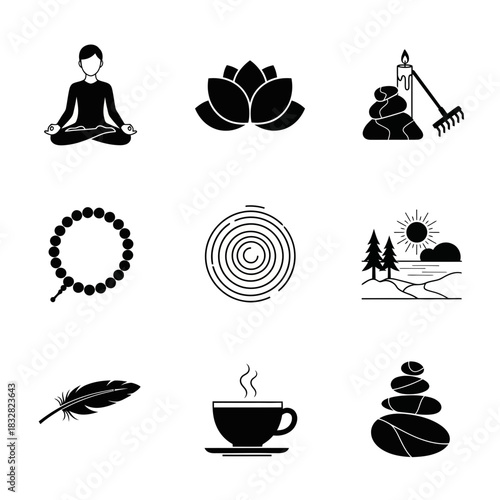 Find inner peace with this zen collection, perfect for mindfulness, yoga studios, spa promotions, and promoting a calm, relaxing atmosphere