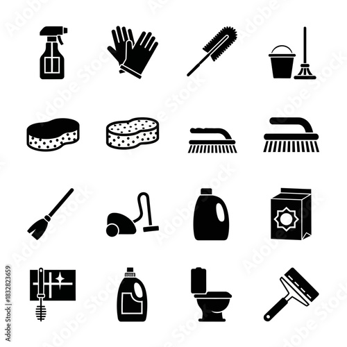 Comprehensive cleaning tools set for home hygiene and sanitation, ensuring a spotless and healthy living space, reflecting cleanliness and orderliness in households