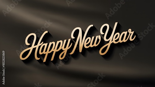 Happy new year golden script text with elegant shadow effect.