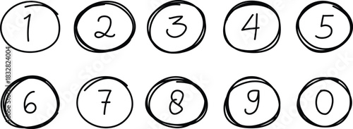 set of hand drawn number points from to 9