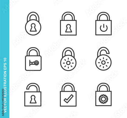 Set of Padlock Icons. Thin Line Symbol Elements Collection.