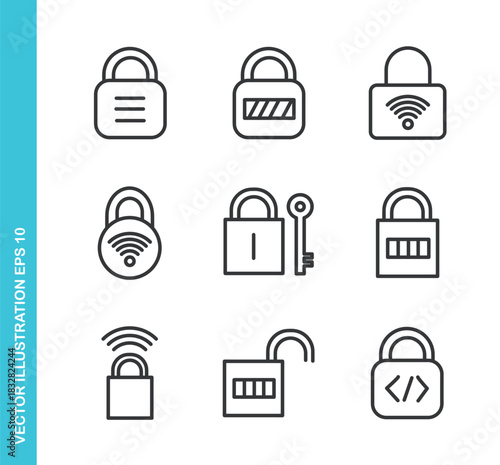Set of Padlock Icons. Thin Line Symbol Elements Collection.