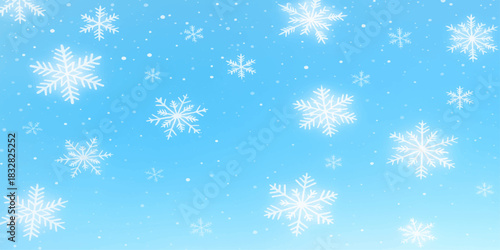 Blue winter background with glowing snowflakes, ice, and frost pattern for Christmas and New Year celebration card design