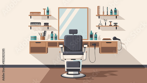“Clean vector barbershop illustration with barber tools and professional haircut elements”