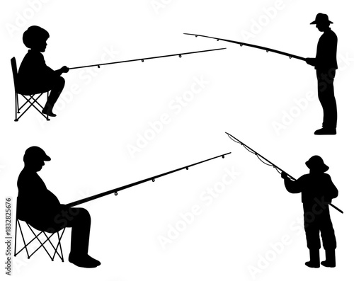 Fishing Silhouette Collection. Fishing Poses & Activities