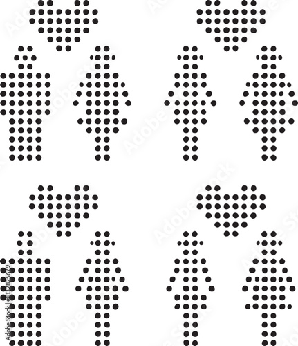 Isolated dot style man woman love icon, dot map style couple vector, heart black dot graphic, minimal dot style icon, relationship romance vector illustration, emotion design project