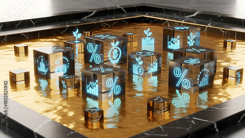 Business growth and investment concept with illuminated financial symbols