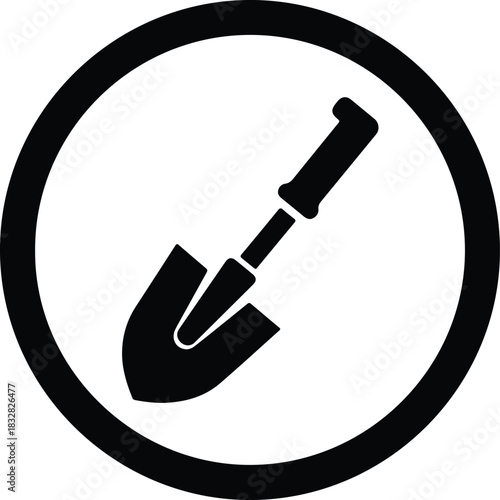 Silhouette shovel construction tool in circle frame vector Illustrator