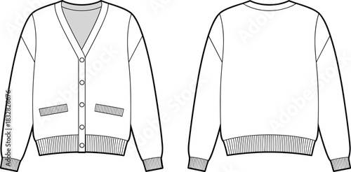 Front and Back Views of a Button Up Cardigan Sweater with Pockets front view