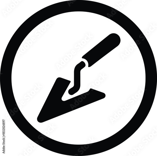 Silhouette trowel tool inside circle construction renovation vector Illustrator
