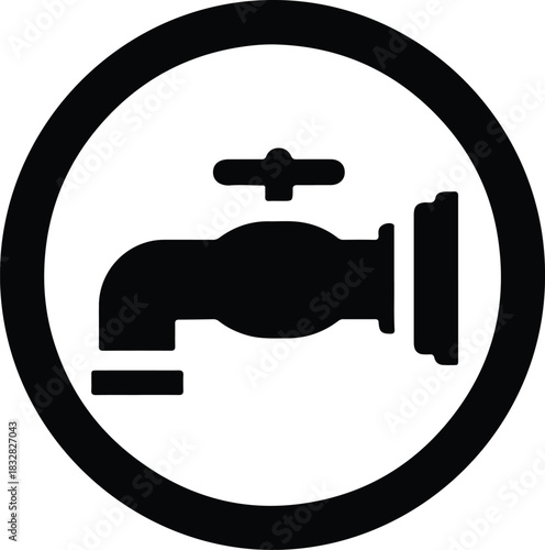Silhouette water tap plumbing icon in round shape vector Illustrator