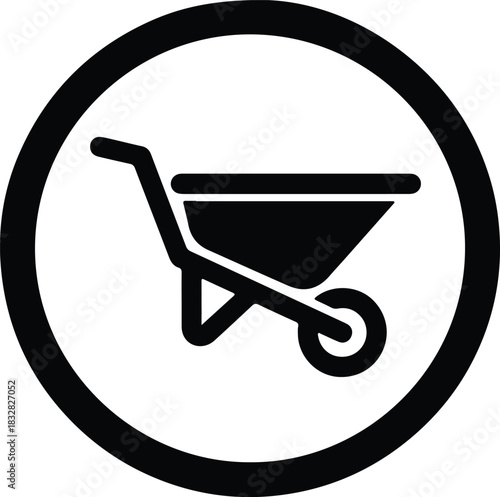 Silhouette wheelbarrow simple icon in circle vector Illustrator