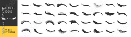 Eyelash silhouette collection, beauty lashes vector set, cosmetic eye shapes, glamour makeup illustration, fashion graphic design on transparent background