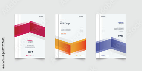 Modern corporate business annual report cover template flyer with geometric gradient design. A4 size book cover template for annual report, magazine, booklet, proposal, brochure, poster