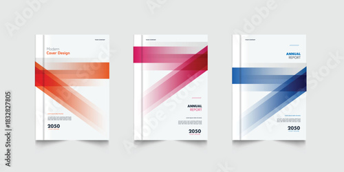 Modern corporate business annual report cover template flyer with geometric gradient design. A4 size book cover template for annual report, magazine, booklet, proposal, brochure, poster