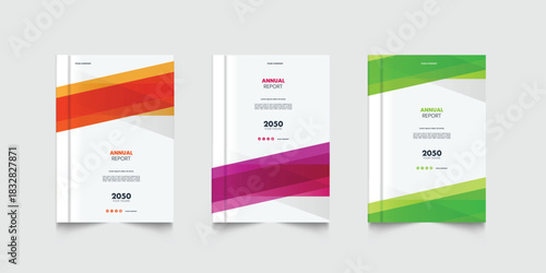 Modern corporate business annual report cover template flyer with geometric gradient design. A4 size book cover template for annual report, magazine, booklet, proposal, brochure, poster