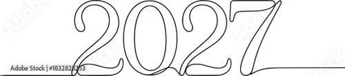 Minimalist black and white line drawing of the year 2027