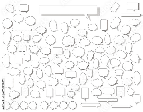 影のあるシンプルな吹き出しのセット　ドット・ストライプ