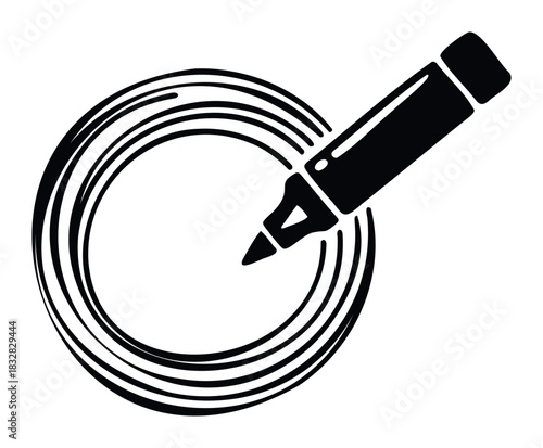 Black marker drawing multiple circles creating a vortex effect, perfect for graphic design projects, concept development, or creating visual interest in presentations.