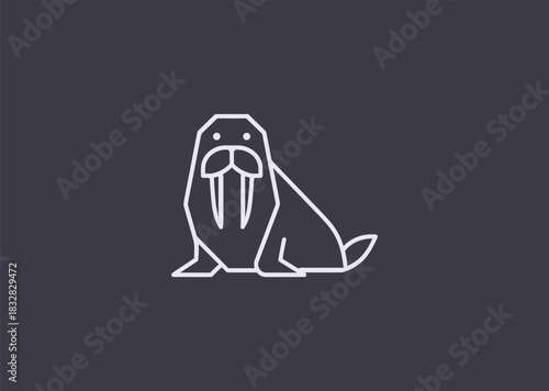 A geometric line walrus logo drawn with bold structured lines, showcasing its large tusks and strong build, conveying wisdom, endurance, and calm strength