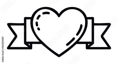 Simple line art heart emblem with ribbon for love or award graphics, perfect for celebration or recognition projects.