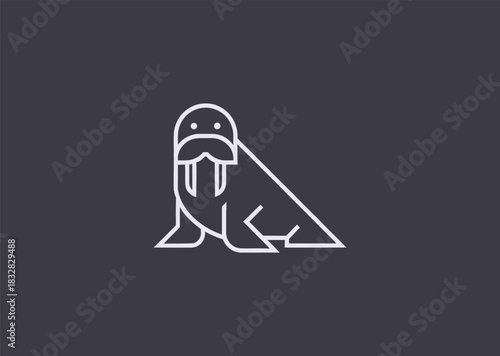 A geometric line walrus logo drawn with bold structured lines, showcasing its large tusks and strong build, conveying wisdom, endurance, and calm strength