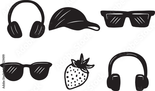 Doodle Silhouettes of Summer and Music Essentials