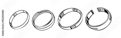Collection of four stylized ring shapes in black outline against a white background, suitable for jewelry or symbolic applications.