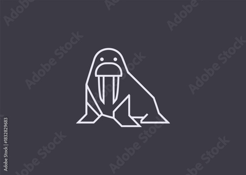 A geometric line walrus logo drawn with bold structured lines, showcasing its large tusks and strong build, conveying wisdom, endurance, and calm strength