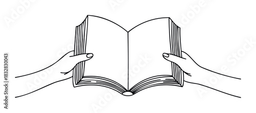 Open book held by hands, symbolizing knowledge and learning for educational or literary projects, perfect for representing study and intellectual pursuits.