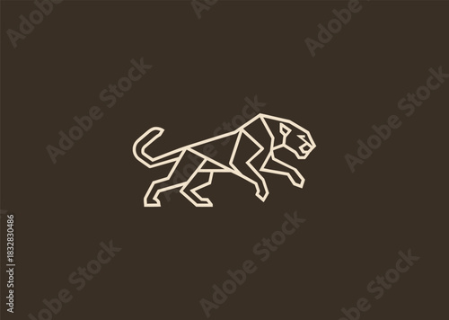 A geometric line jaguar logo created with sharp, angular strokes emphasizing its fierce eyes and sleek body, symbolizing speed, precision, and powerful agility
