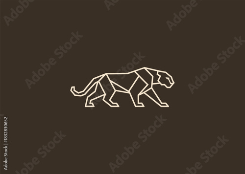 A geometric line jaguar logo created with sharp, angular strokes emphasizing its fierce eyes and sleek body, symbolizing speed, precision, and powerful agility
