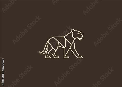 A geometric line jaguar logo created with sharp, angular strokes emphasizing its fierce eyes and sleek body, symbolizing speed, precision, and powerful agility